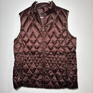 Lands' End Goosedown Feathers Bronze Metallic Quilted Puffer Vest Women's Sz L